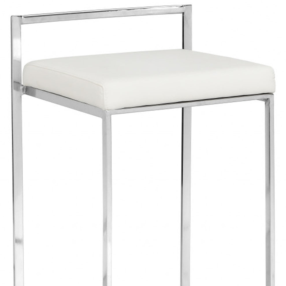 31" White Faux Leather And Solid Wood Low Back Bar Height Chair With Footrest By Homeroots | Bar Stools | Modishstore - 4
