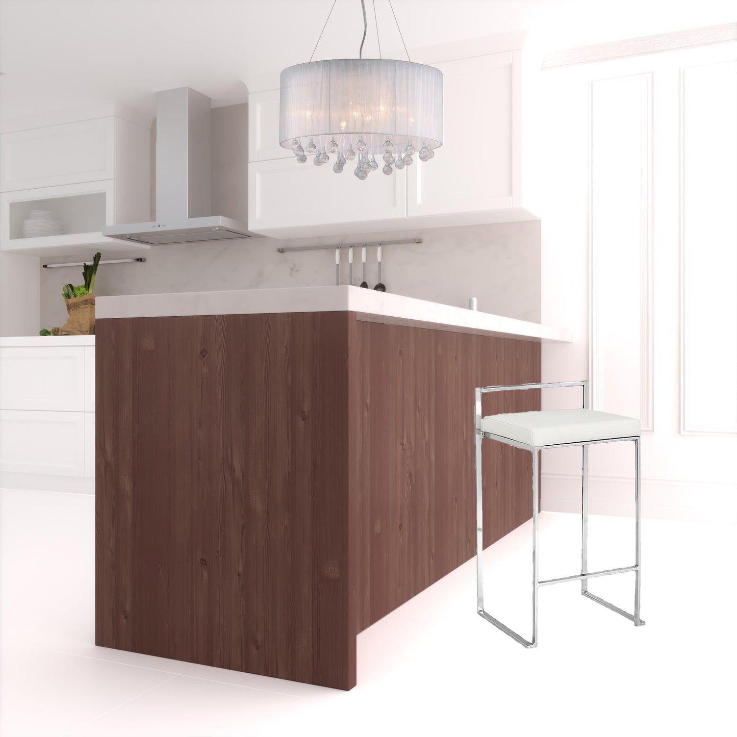 31" White Faux Leather And Solid Wood Low Back Bar Height Chair With Footrest By Homeroots | Bar Stools | Modishstore - 2