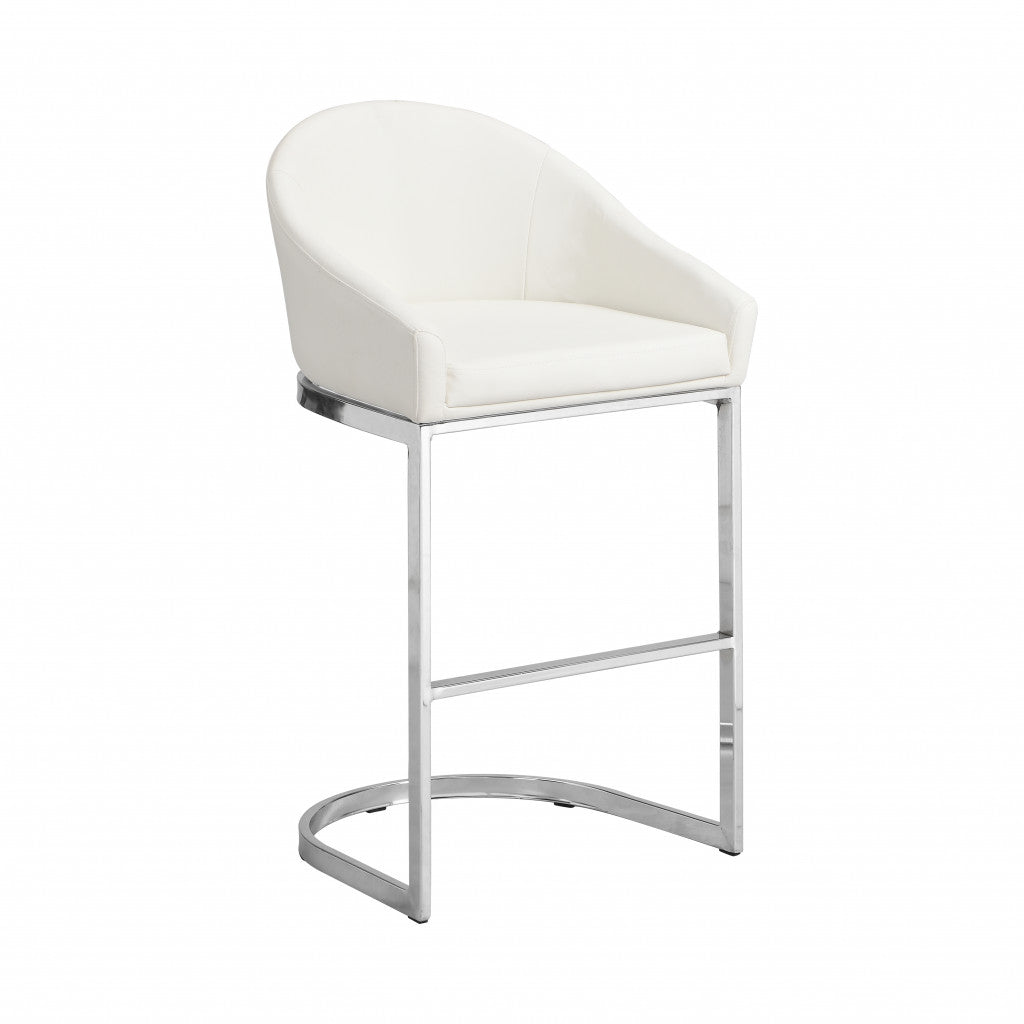 35" White Faux Leather And Steel Low Back Bar Height Chair With Footrest By Homeroots | Bar Stools | Modishstore
