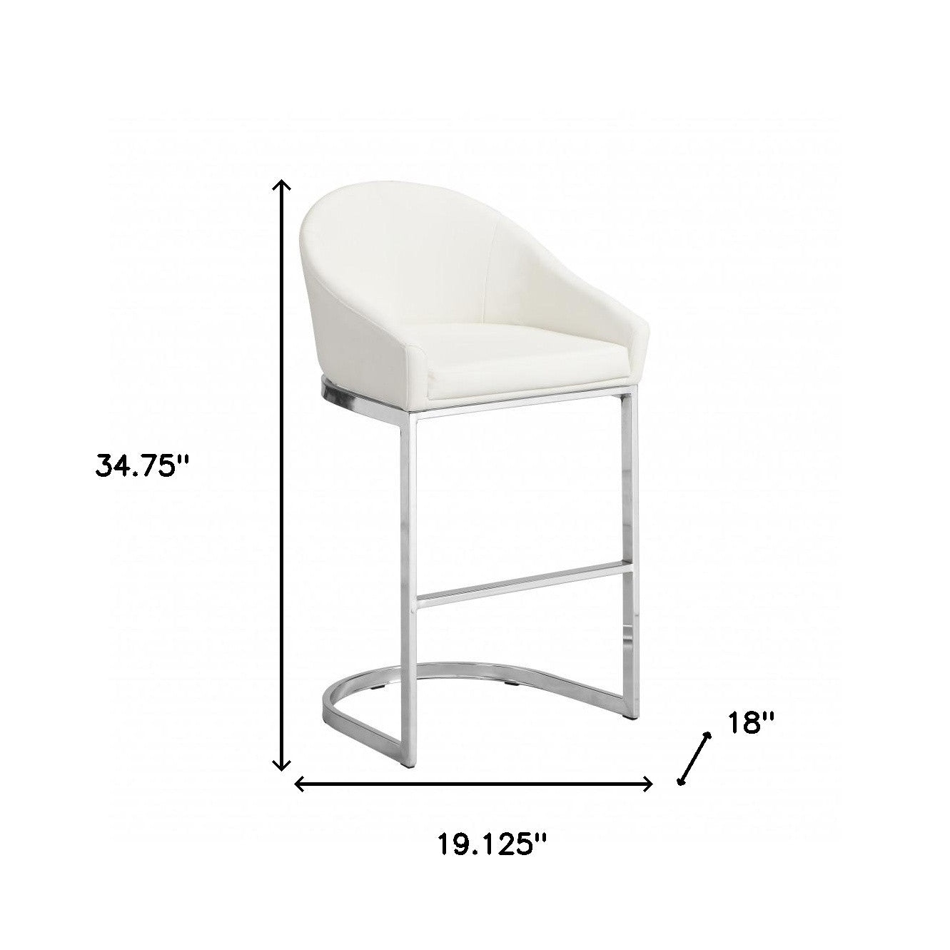 35" White Faux Leather And Steel Low Back Bar Height Chair With Footrest By Homeroots | Bar Stools | Modishstore - 5