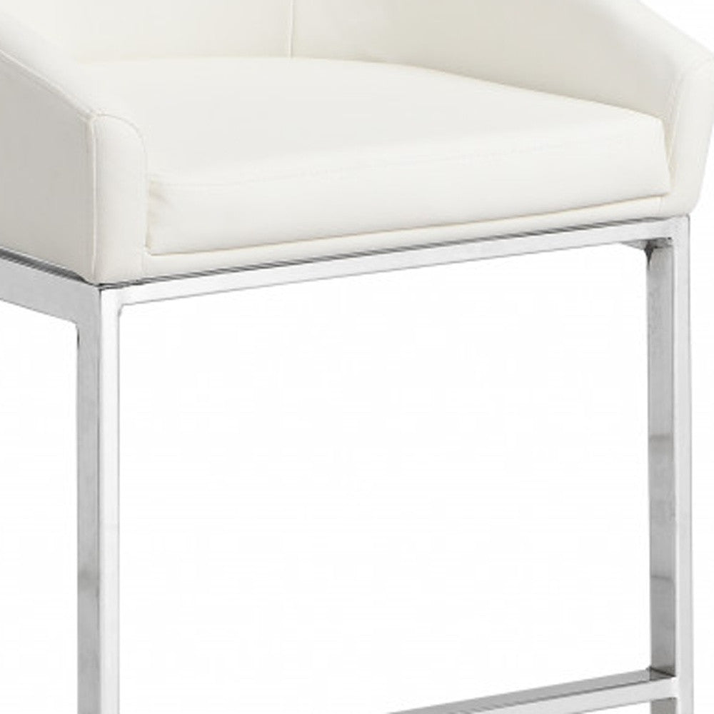 35" White Faux Leather And Steel Low Back Bar Height Chair With Footrest By Homeroots | Bar Stools | Modishstore - 3