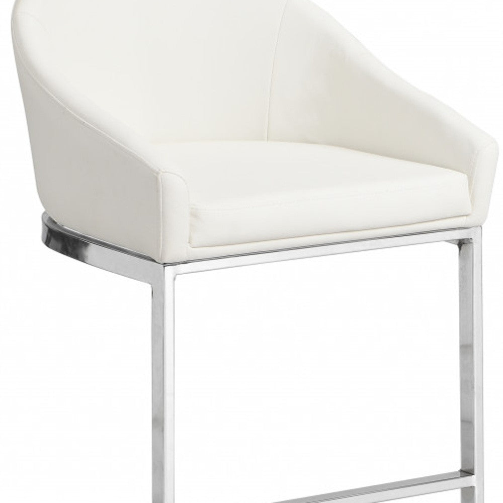 35" White Faux Leather And Steel Low Back Bar Height Chair With Footrest By Homeroots | Bar Stools | Modishstore - 4