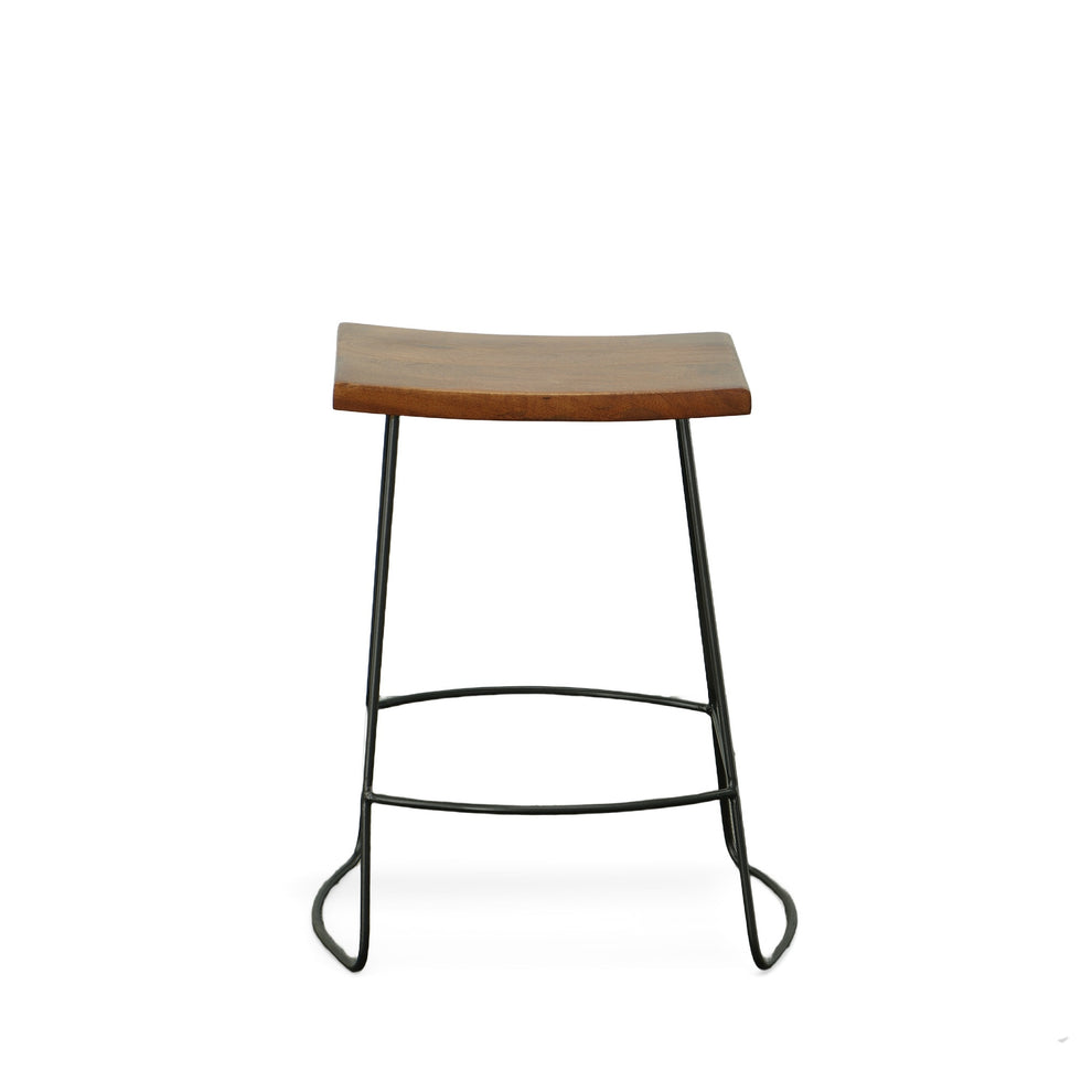 Set Of Two 25" Chestnut And Black Steel Backless Counter Height Bar Chairs With Footrest By Homeroots | Bar Stools | Modishstore - 2