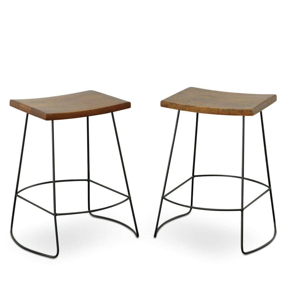 Set Of Two 25" Chestnut And Black Steel Backless Counter Height Bar Chairs With Footrest By Homeroots | Bar Stools | Modishstore - 5