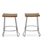 Set Of Two 25" Chestnut And Black Steel Backless Counter Height Bar Chairs With Footrest By Homeroots