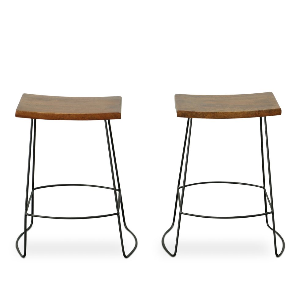 Set Of Two 25" Chestnut And Black Steel Backless Counter Height Bar Chairs With Footrest By Homeroots | Bar Stools | Modishstore - 6