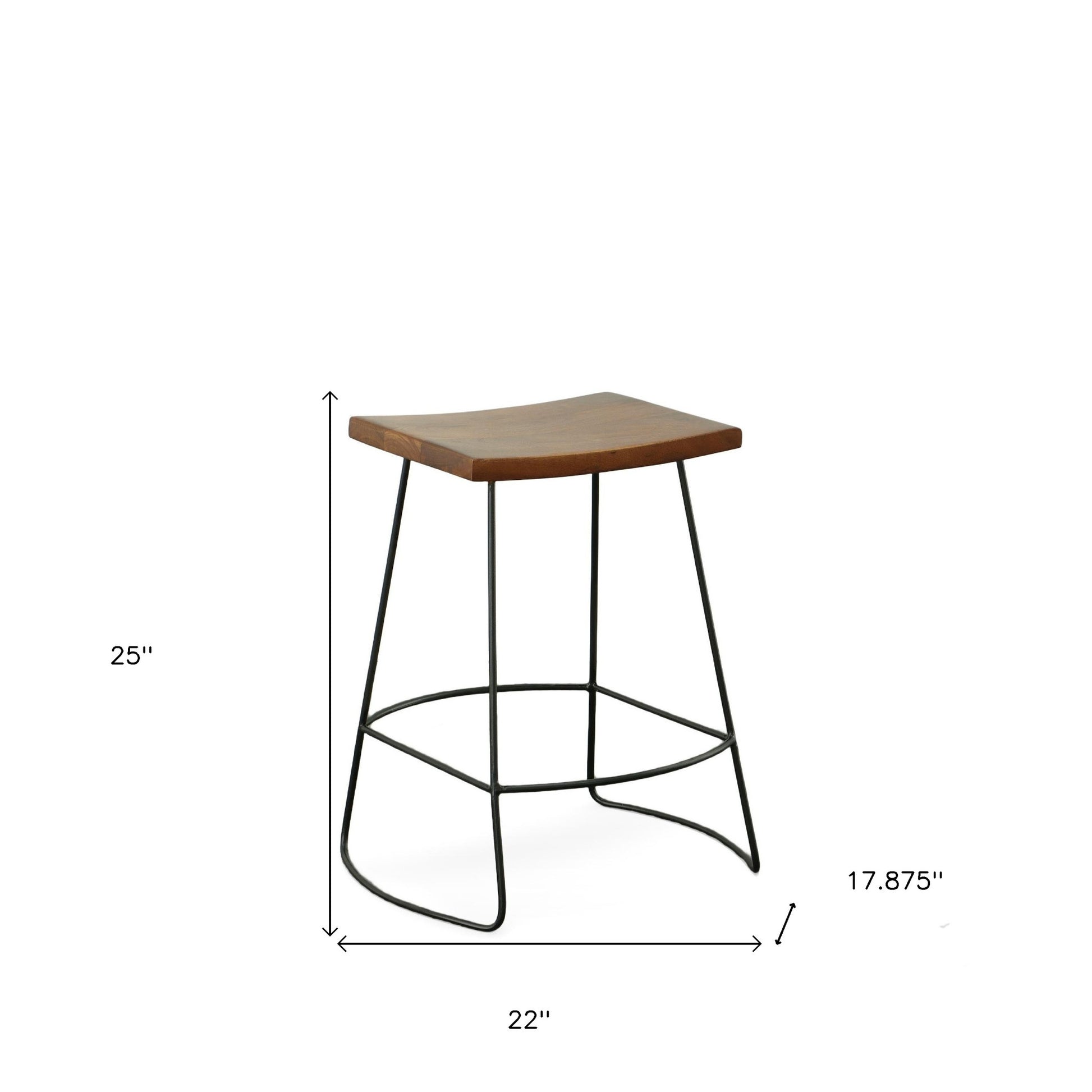 Set Of Two 25" Chestnut And Black Steel Backless Counter Height Bar Chairs With Footrest By Homeroots | Bar Stools | Modishstore - 7