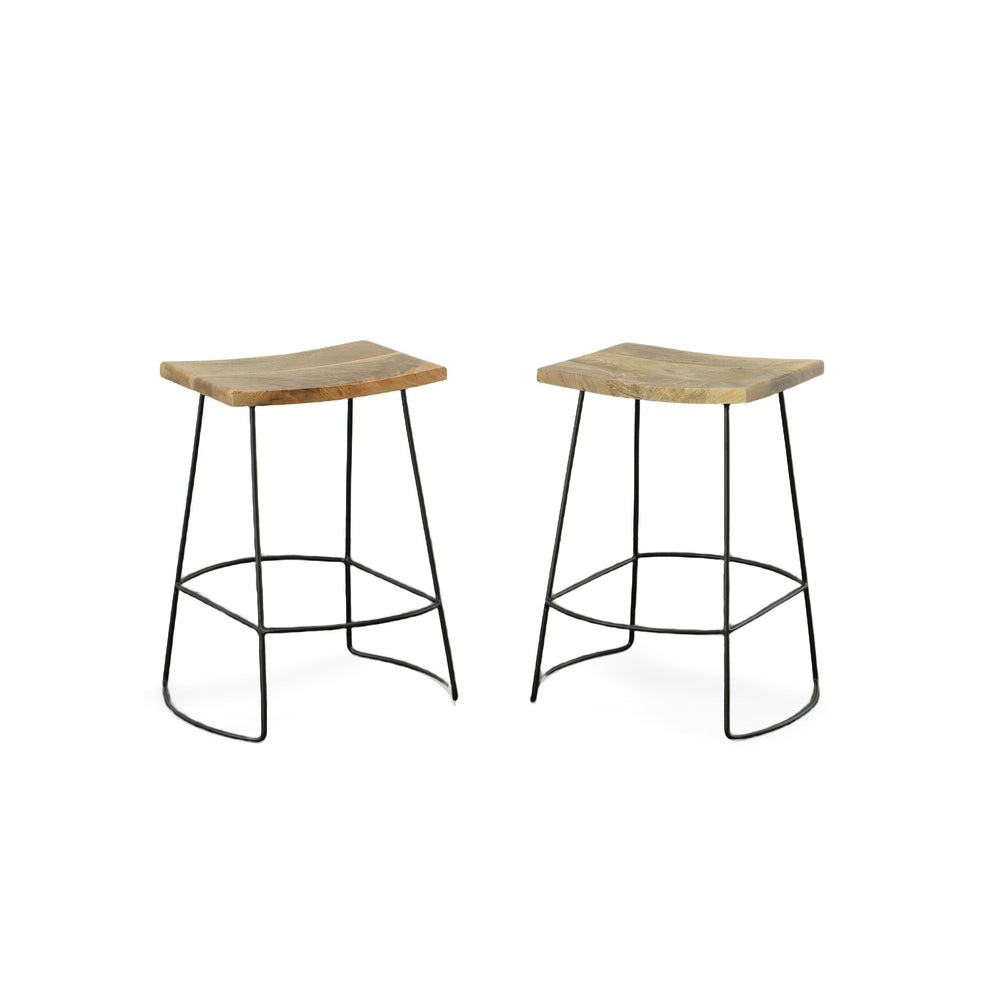 Set Of Two 25" Natural And Black Steel Backless Counter Height Bar Chairs With Footrest By Homeroots | Bar Stools | Modishstore - 4