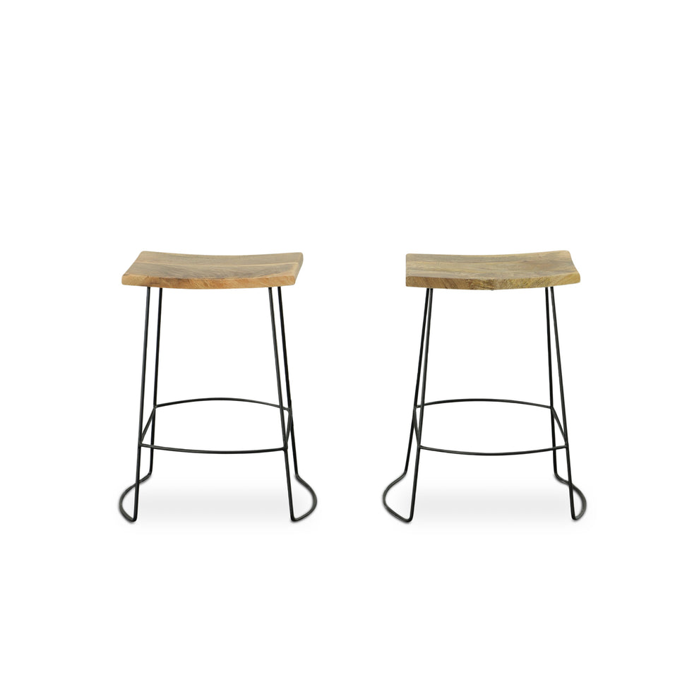 Set Of Two 25" Natural And Black Steel Backless Counter Height Bar Chairs With Footrest By Homeroots | Bar Stools | Modishstore - 5