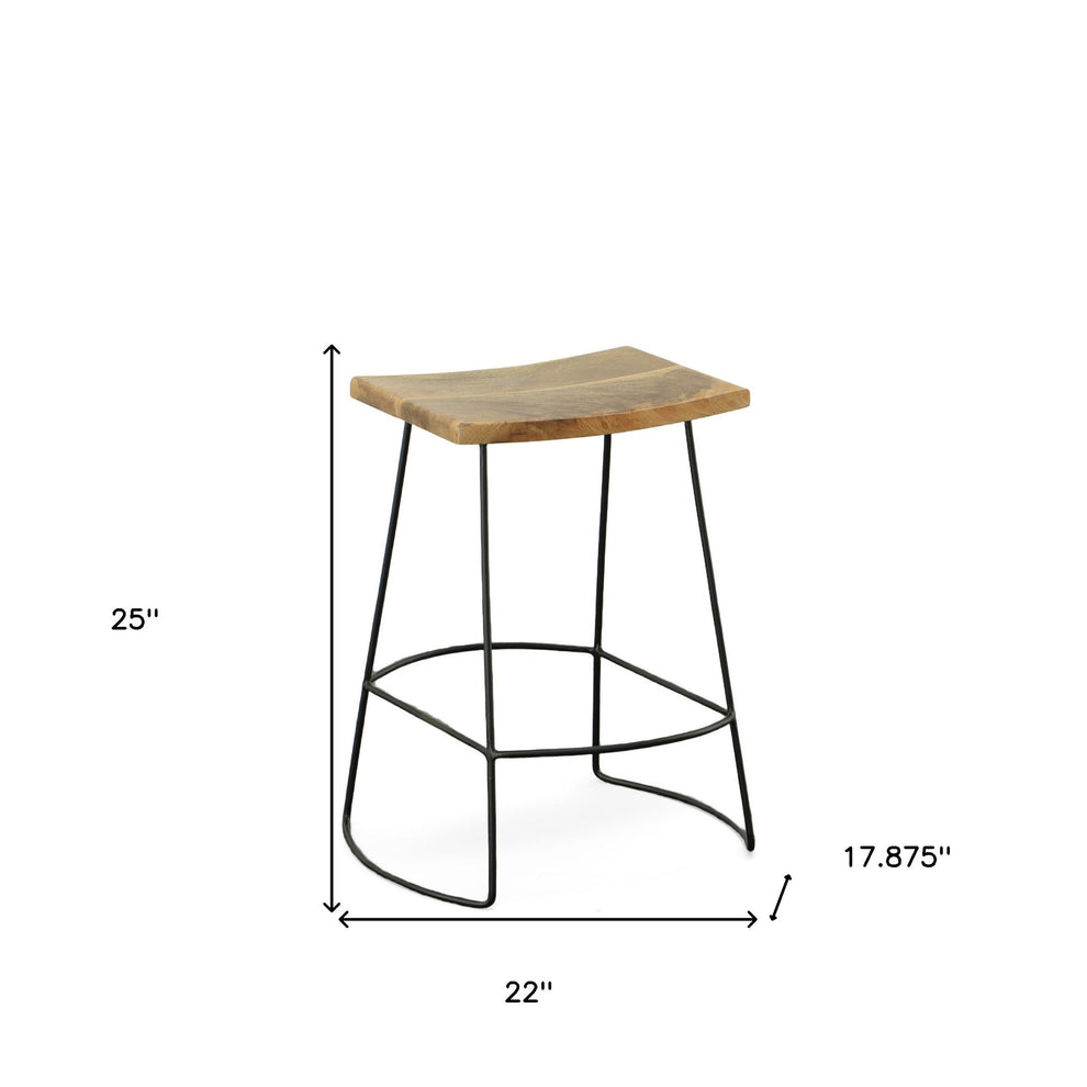 Set Of Two 25" Natural And Black Steel Backless Counter Height Bar Chairs With Footrest By Homeroots | Bar Stools | Modishstore - 7