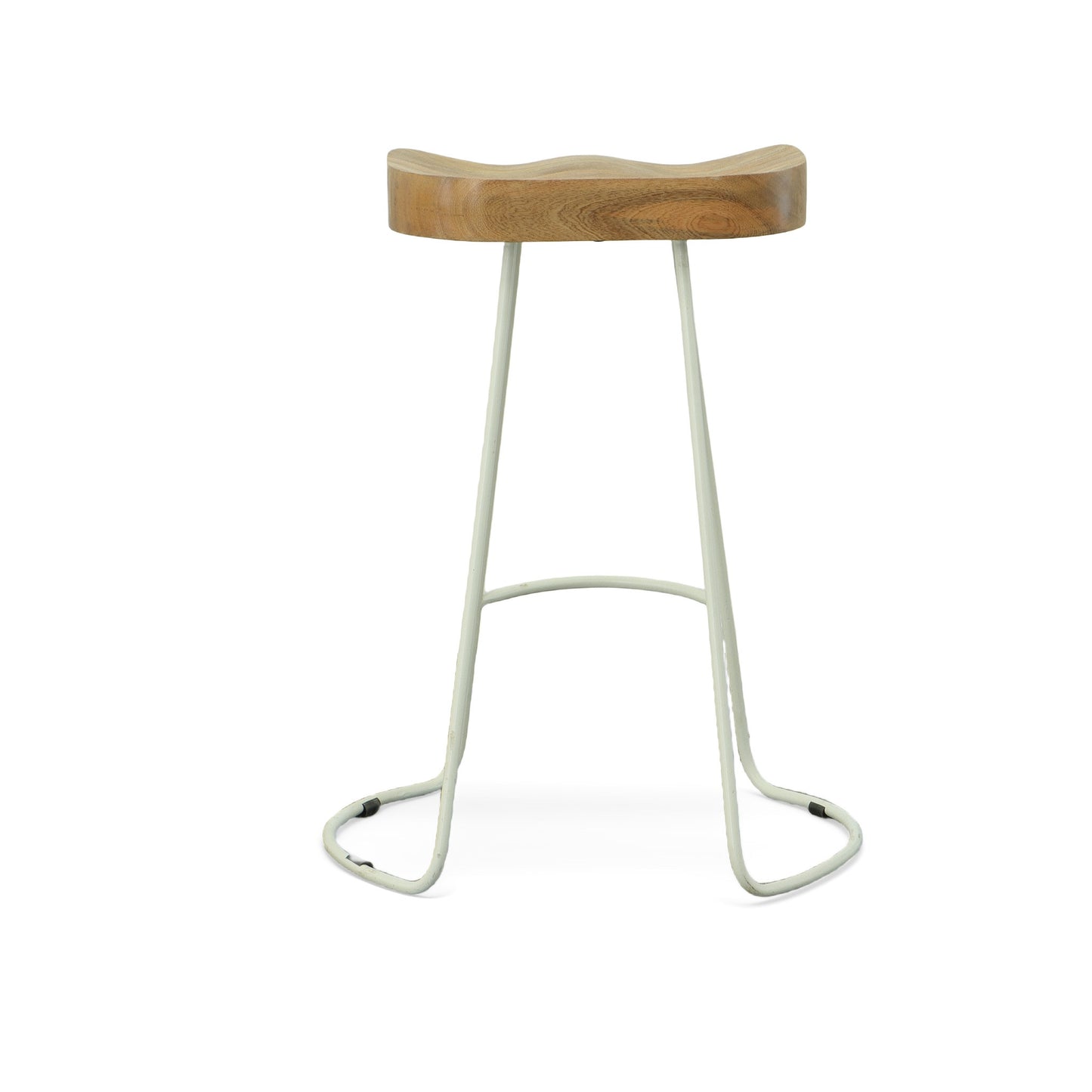 Set Of Two 25" Natural And White Steel Backless Counter Height Bar Chairs With Footrest By Homeroots | Bar Stools | Modishstore - 2