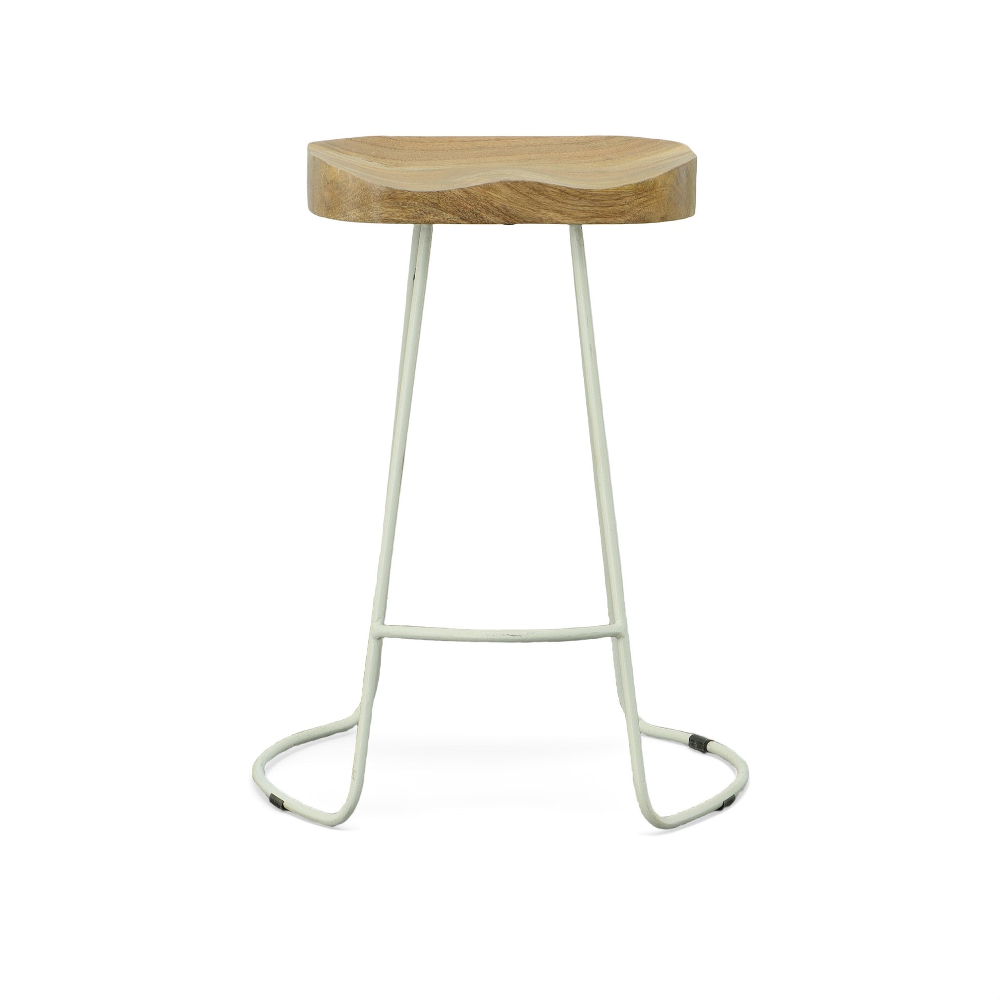 Set Of Two 25" Natural And White Steel Backless Counter Height Bar Chairs With Footrest By Homeroots | Bar Stools | Modishstore - 3