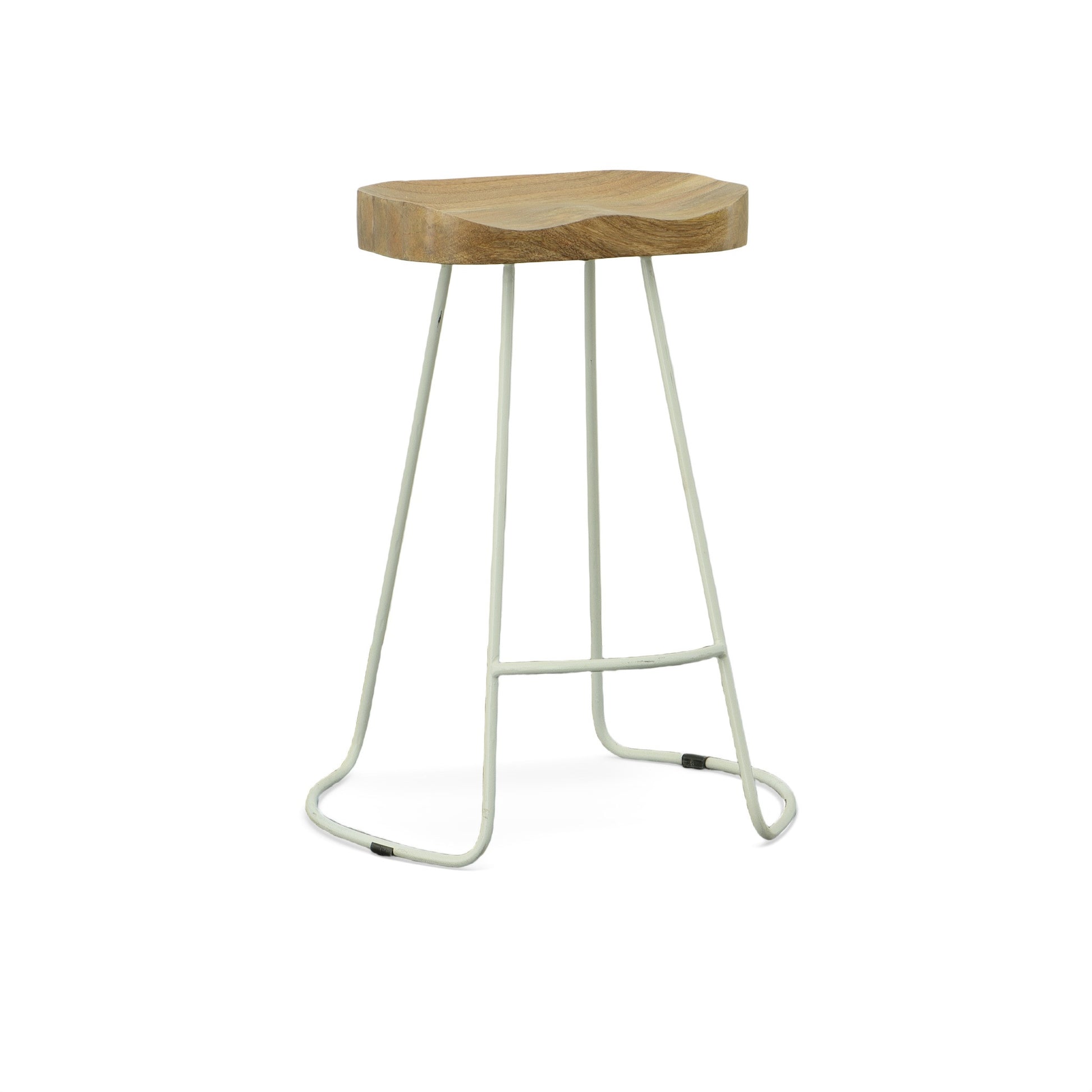 Set Of Two 25" Natural And White Steel Backless Counter Height Bar Chairs With Footrest By Homeroots | Bar Stools | Modishstore - 4