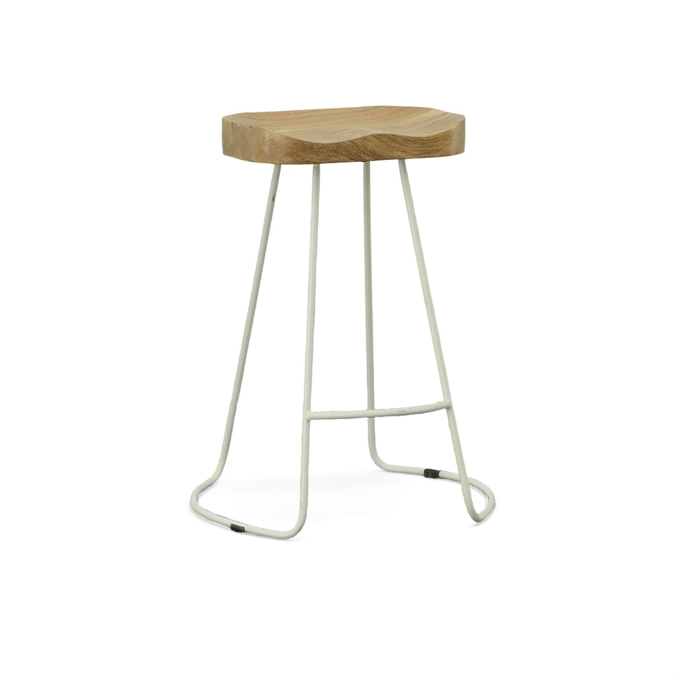 Set Of Two 25" Natural And White Steel Backless Counter Height Bar Chairs With Footrest By Homeroots | Bar Stools | Modishstore - 4