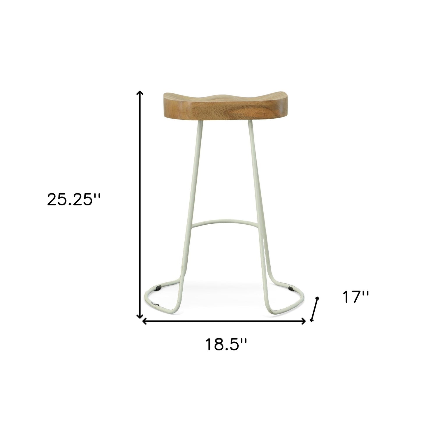 Set Of Two 25" Natural And White Steel Backless Counter Height Bar Chairs With Footrest By Homeroots