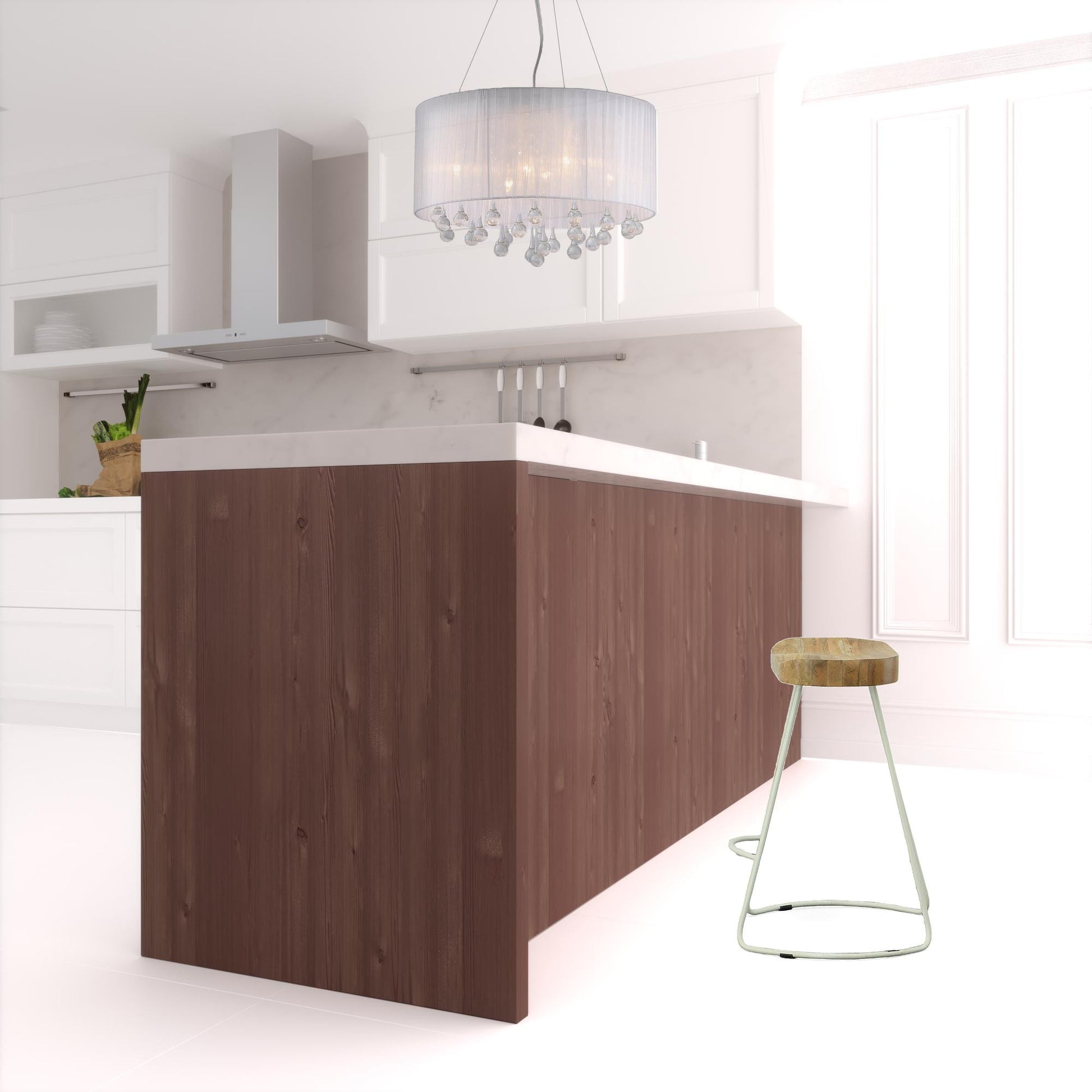 Set Of Two 25" Natural And White Steel Backless Counter Height Bar Chairs With Footrest By Homeroots | Bar Stools | Modishstore - 5