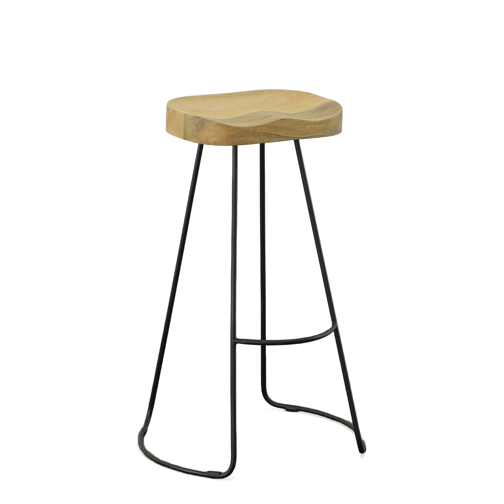 Set Of Two 31" Natural And Black Steel Backless Bar Height Bar Chairs With Footrest By Homeroots | Bar Stools | Modishstore