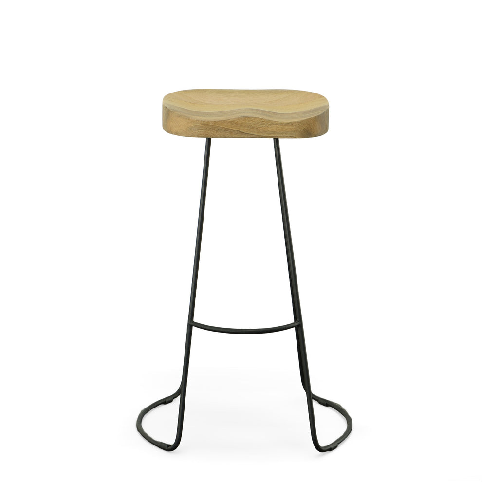 Set Of Two 31" Natural And Black Steel Backless Bar Height Bar Chairs With Footrest By Homeroots | Bar Stools | Modishstore - 2