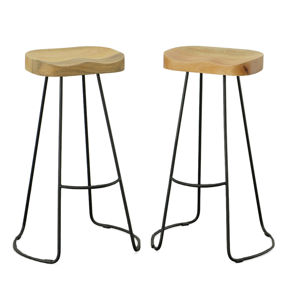 Set Of Two 31" Natural And Black Steel Backless Bar Height Bar Chairs With Footrest By Homeroots | Bar Stools | Modishstore - 5