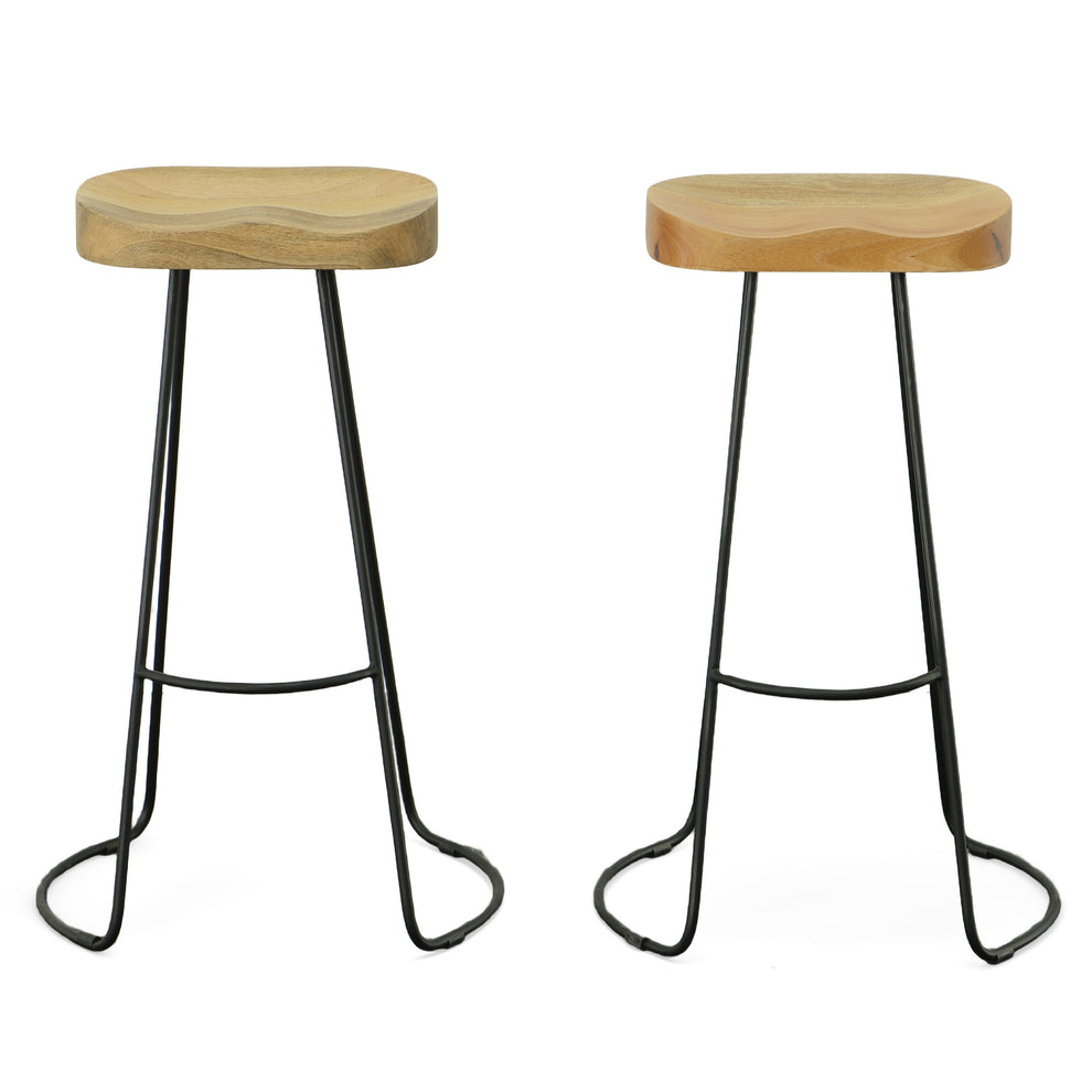 Set Of Two 31" Natural And Black Steel Backless Bar Height Bar Chairs With Footrest By Homeroots | Bar Stools | Modishstore - 6