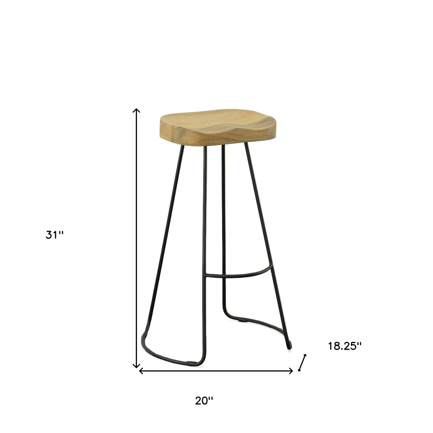 Set Of Two 31" Natural And Black Steel Backless Bar Height Bar Chairs With Footrest By Homeroots | Bar Stools | Modishstore - 7
