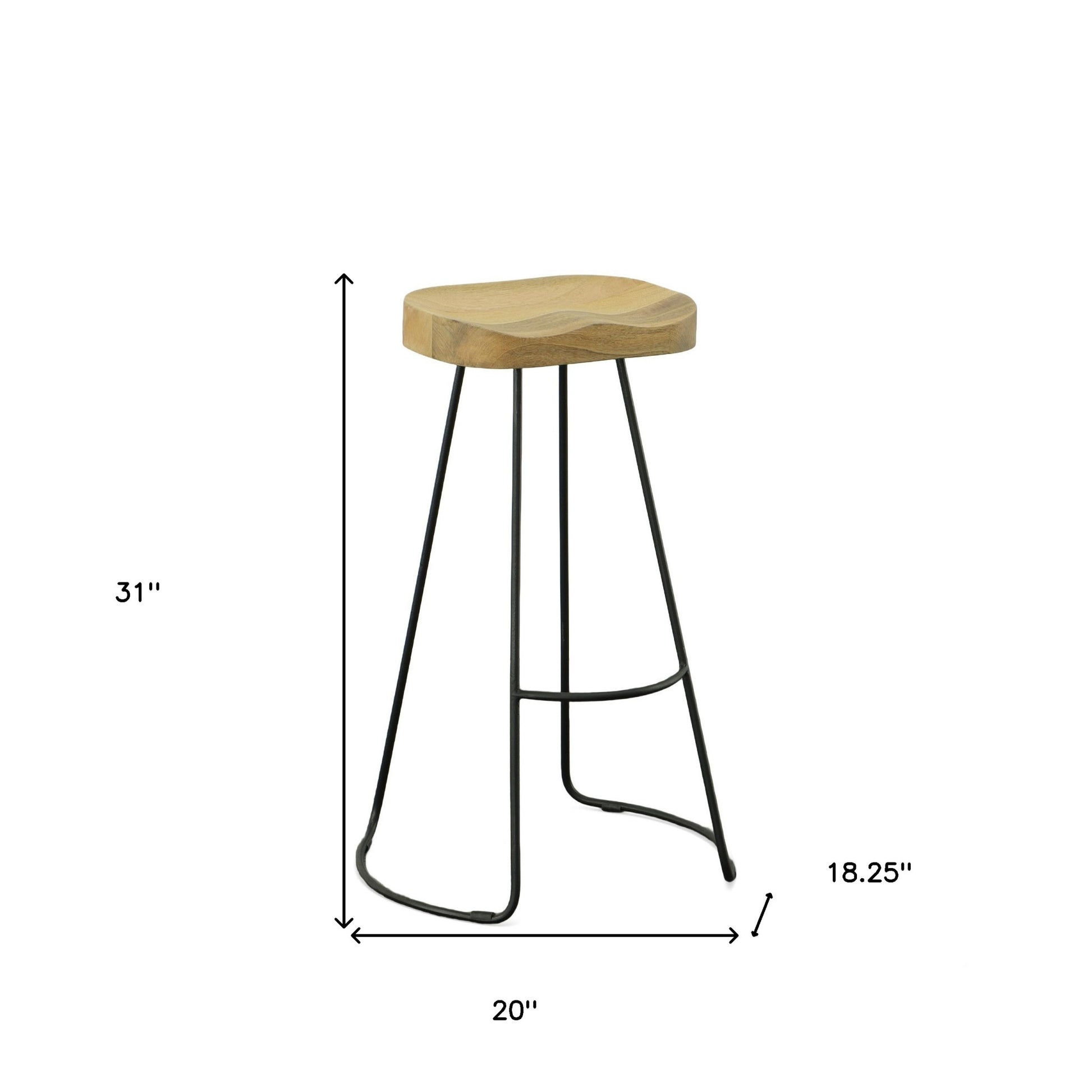Set Of Two 31" Natural And Black Steel Backless Bar Height Bar Chairs With Footrest By Homeroots | Bar Stools | Modishstore - 7