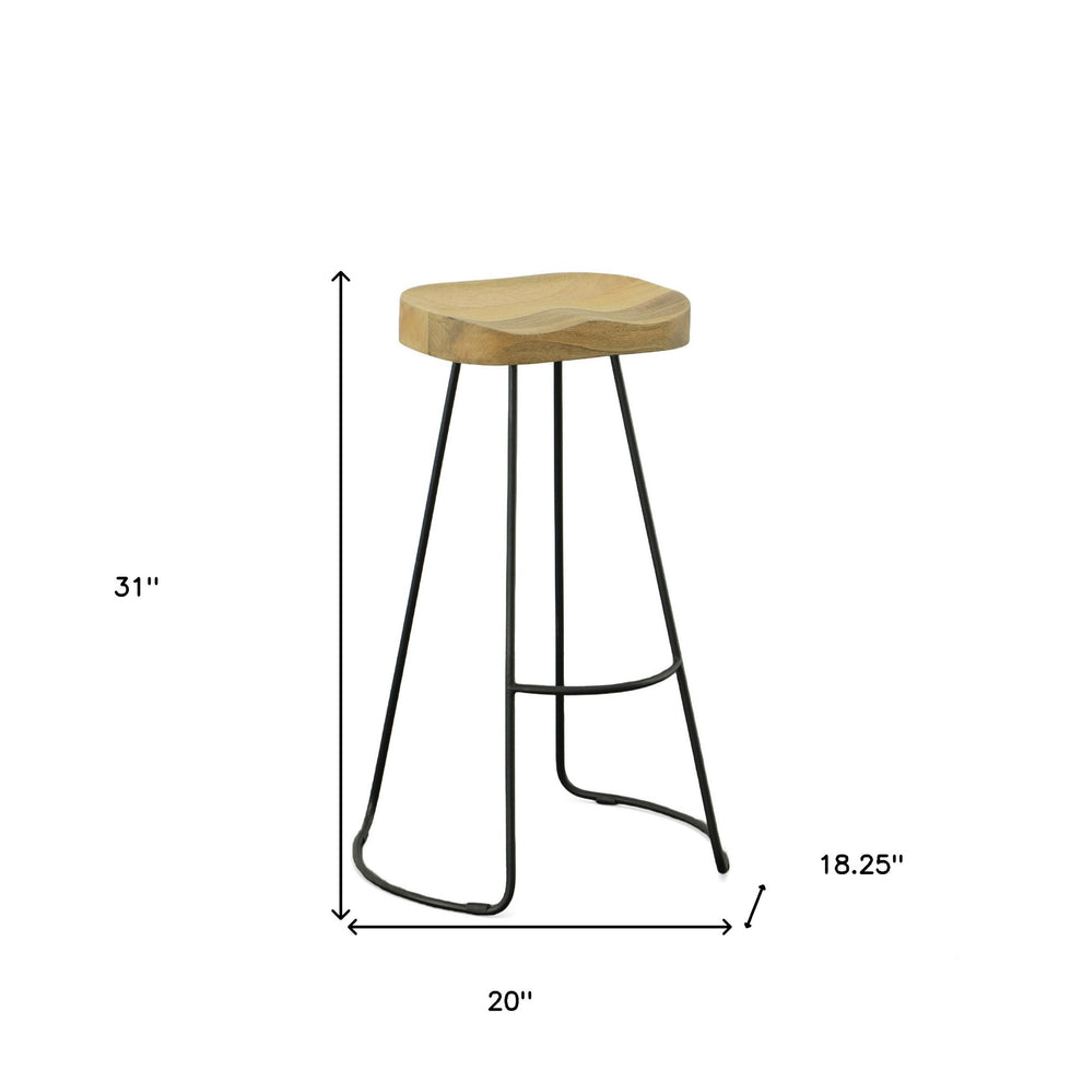 Set Of Two 31" Natural And Black Steel Backless Bar Height Bar Chairs With Footrest By Homeroots | Bar Stools | Modishstore - 7
