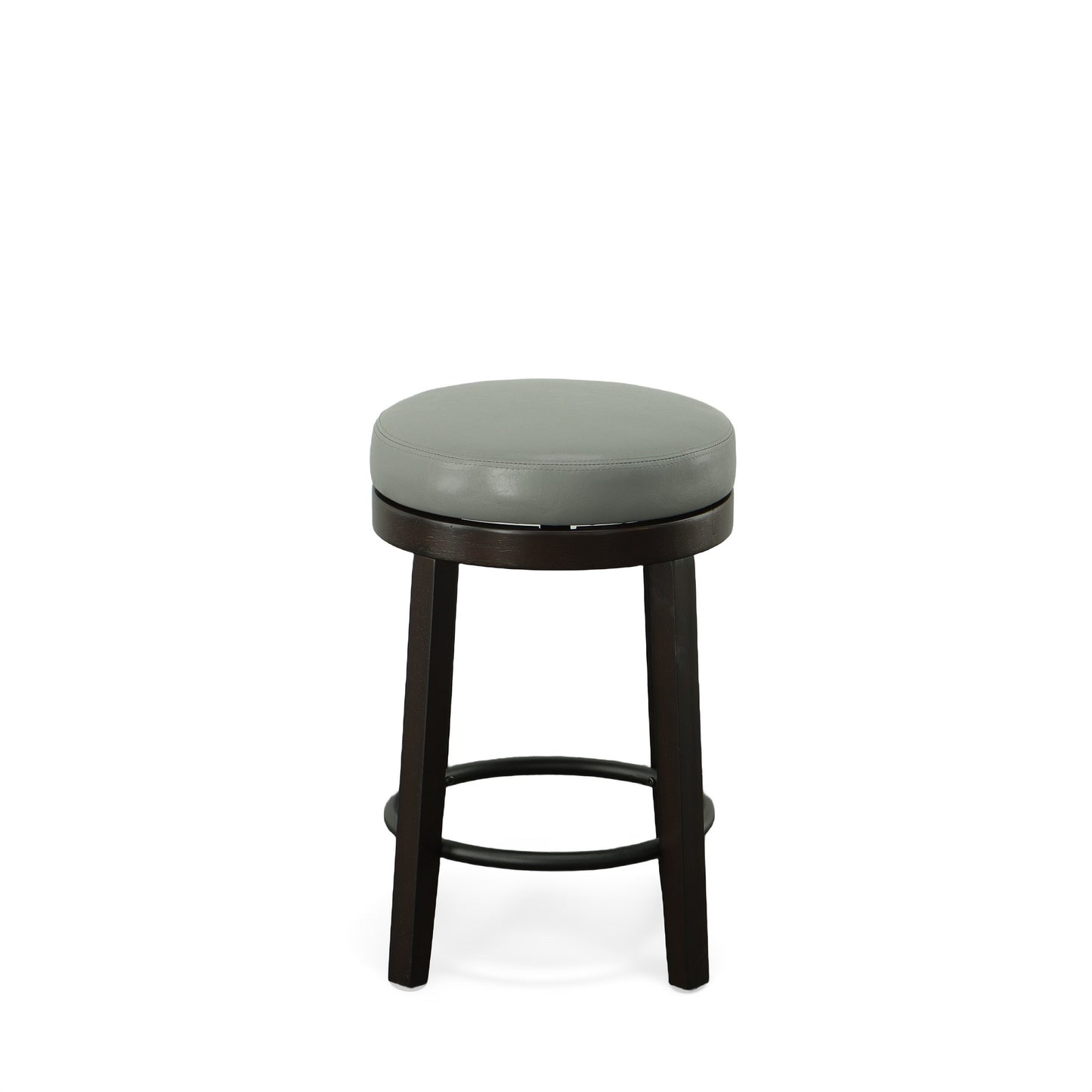 Set Of Two 24" Gray And Espresso Faux Leather And Solid Wood Swivel Backless Counter Height Bar Chairs With Footrest By Homeroots | Bar Stools | Modishstore - 2