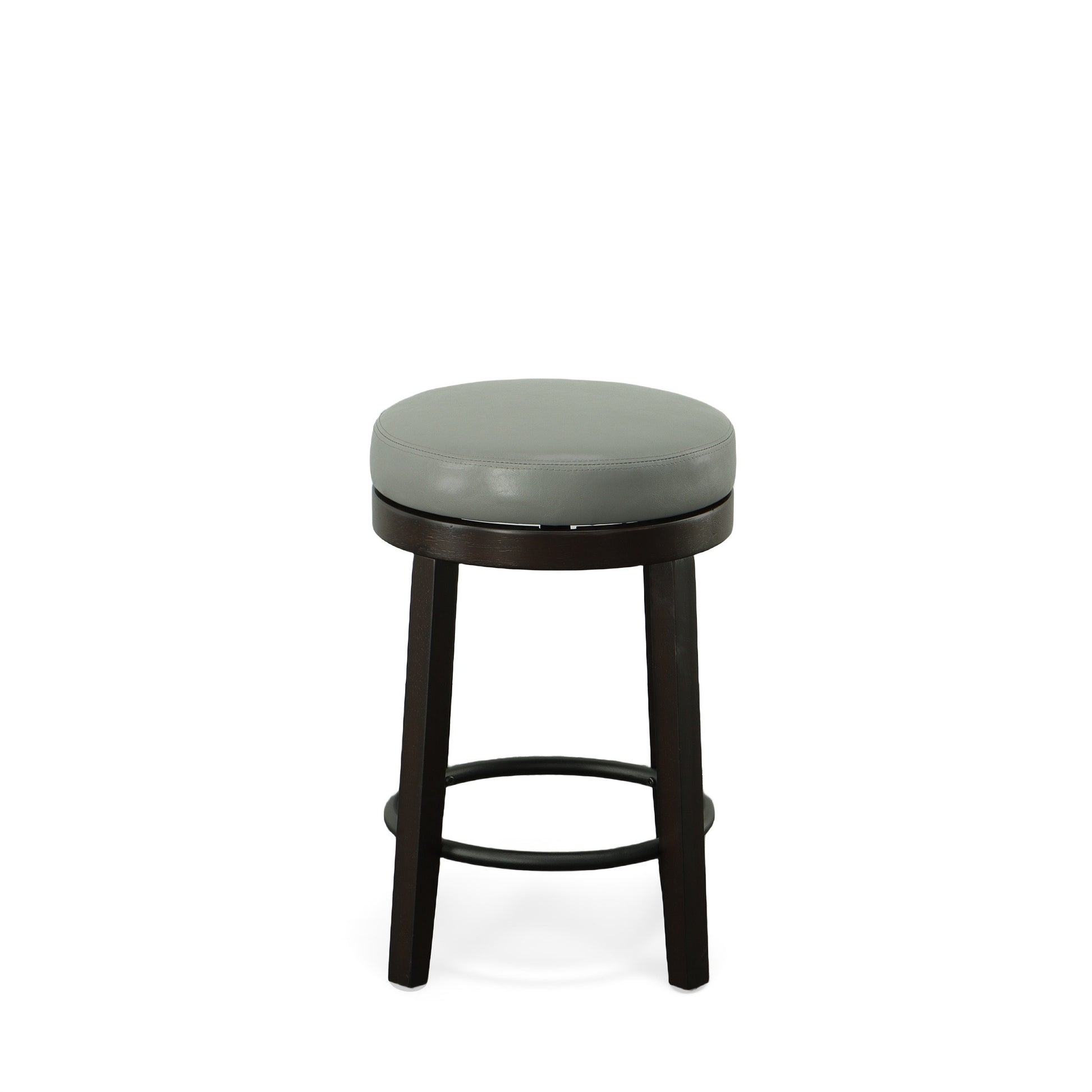 Set Of Two 24" Gray And Espresso Faux Leather And Solid Wood Swivel Backless Counter Height Bar Chairs With Footrest By Homeroots | Bar Stools | Modishstore - 2