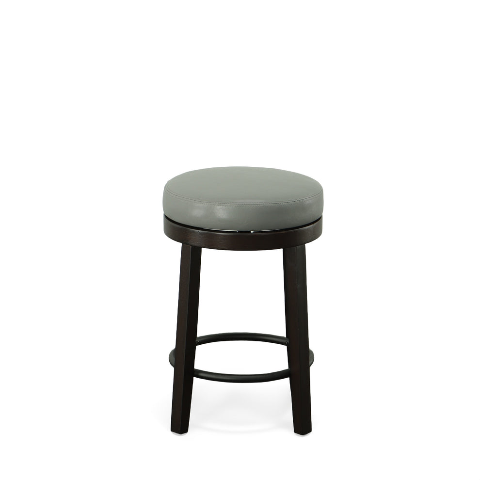 Set Of Two 24" Gray And Espresso Faux Leather And Solid Wood Swivel Backless Counter Height Bar Chairs With Footrest By Homeroots | Bar Stools | Modishstore - 2