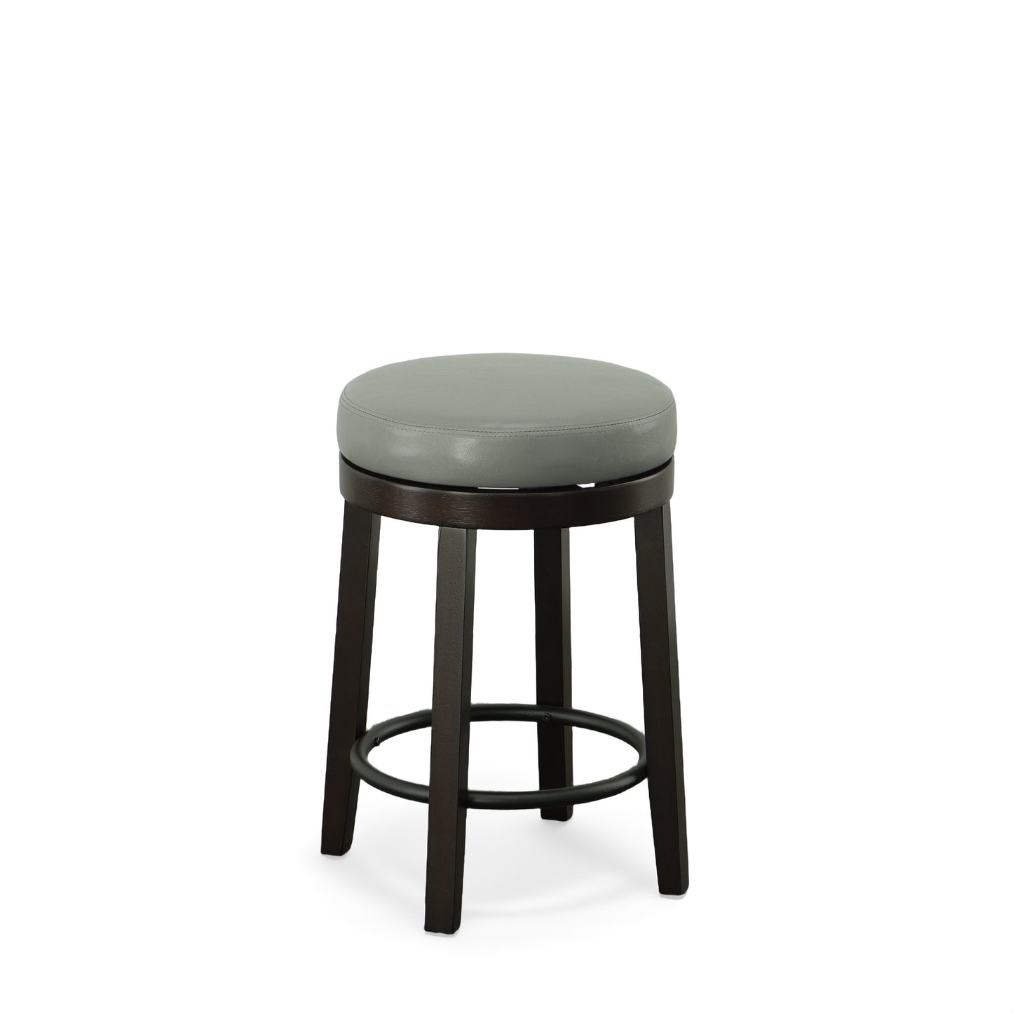 Set Of Two 24" Gray And Espresso Faux Leather And Solid Wood Swivel Backless Counter Height Bar Chairs With Footrest By Homeroots | Bar Stools | Modishstore