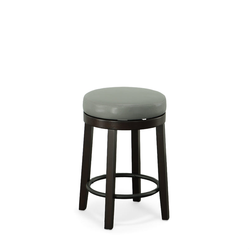 Set Of Two 24" Gray And Espresso Faux Leather And Solid Wood Swivel Backless Counter Height Bar Chairs With Footrest By Homeroots | Bar Stools | Modishstore