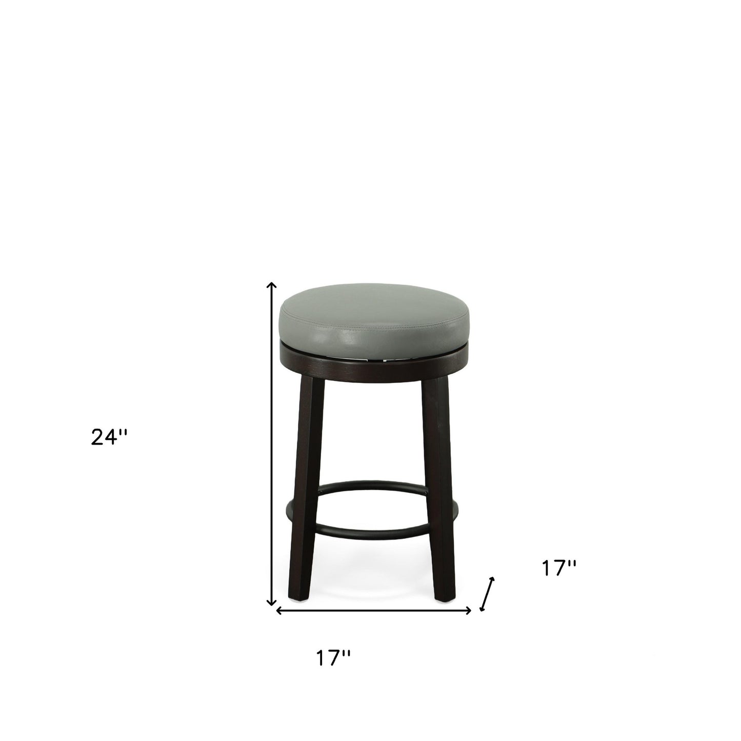 Set Of Two 24" Gray And Espresso Faux Leather And Solid Wood Swivel Backless Counter Height Bar Chairs With Footrest By Homeroots | Bar Stools | Modishstore - 6