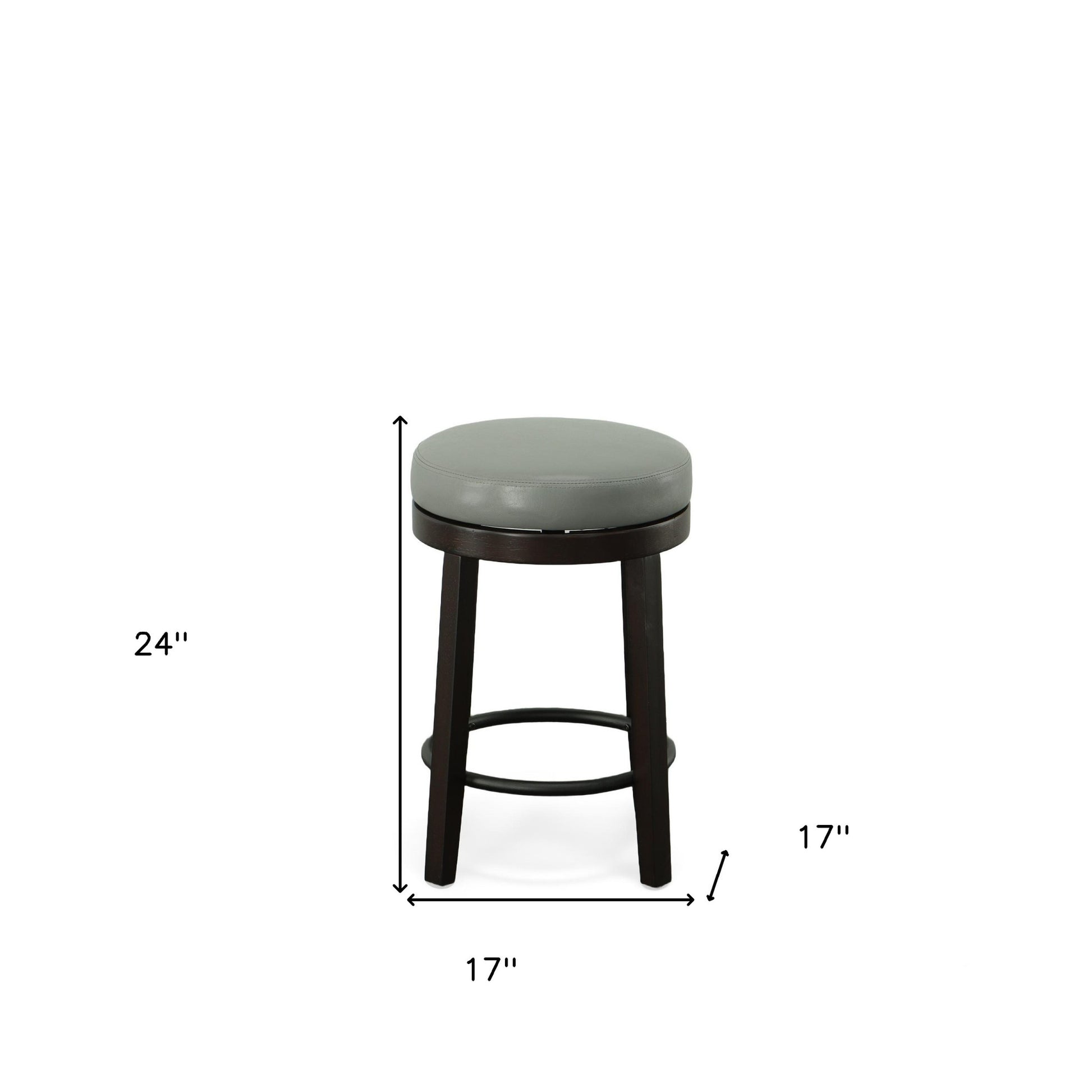 Set Of Two 24" Gray And Espresso Faux Leather And Solid Wood Swivel Backless Counter Height Bar Chairs With Footrest By Homeroots | Bar Stools | Modishstore - 6