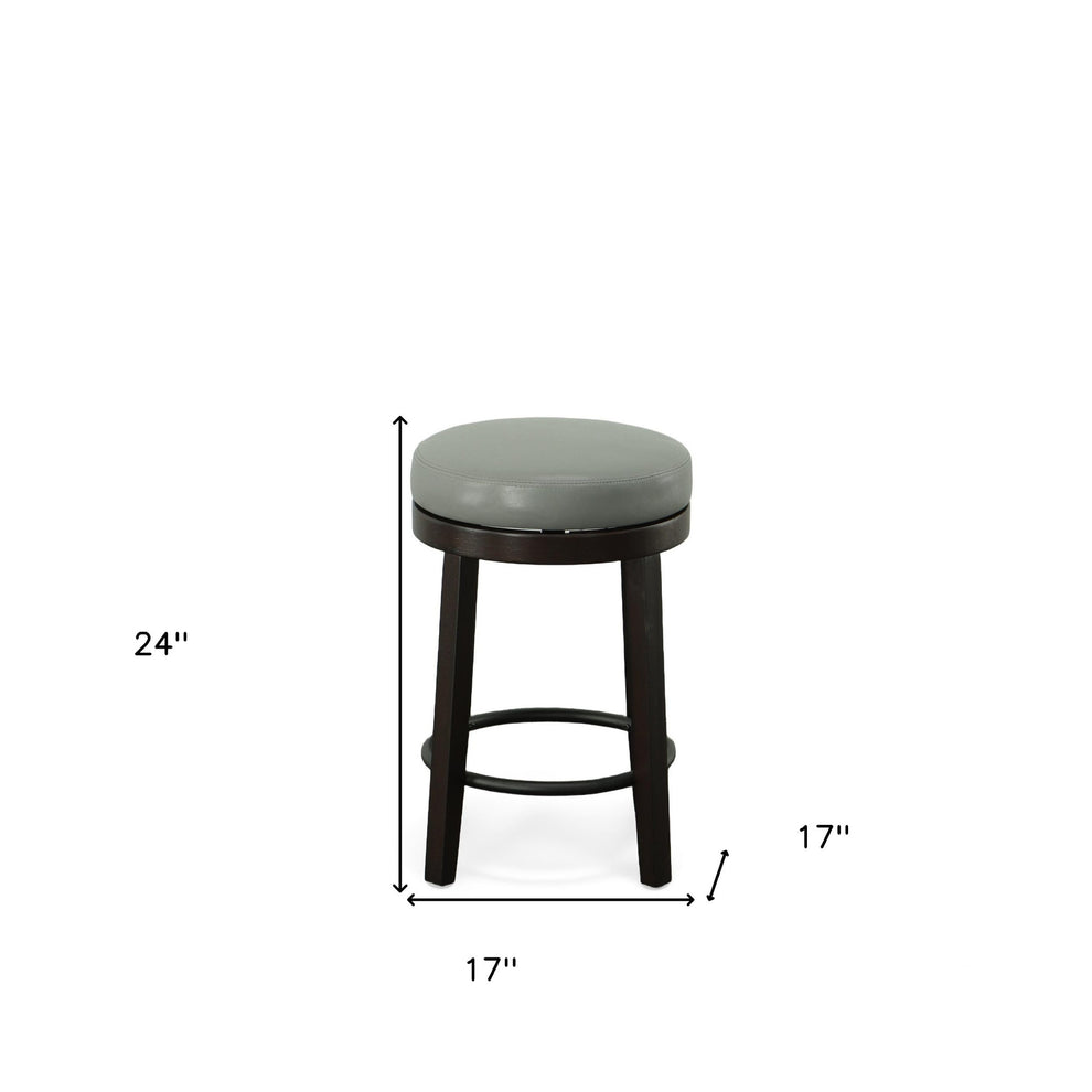 Set Of Two 24" Gray And Espresso Faux Leather And Solid Wood Swivel Backless Counter Height Bar Chairs With Footrest By Homeroots | Bar Stools | Modishstore - 6