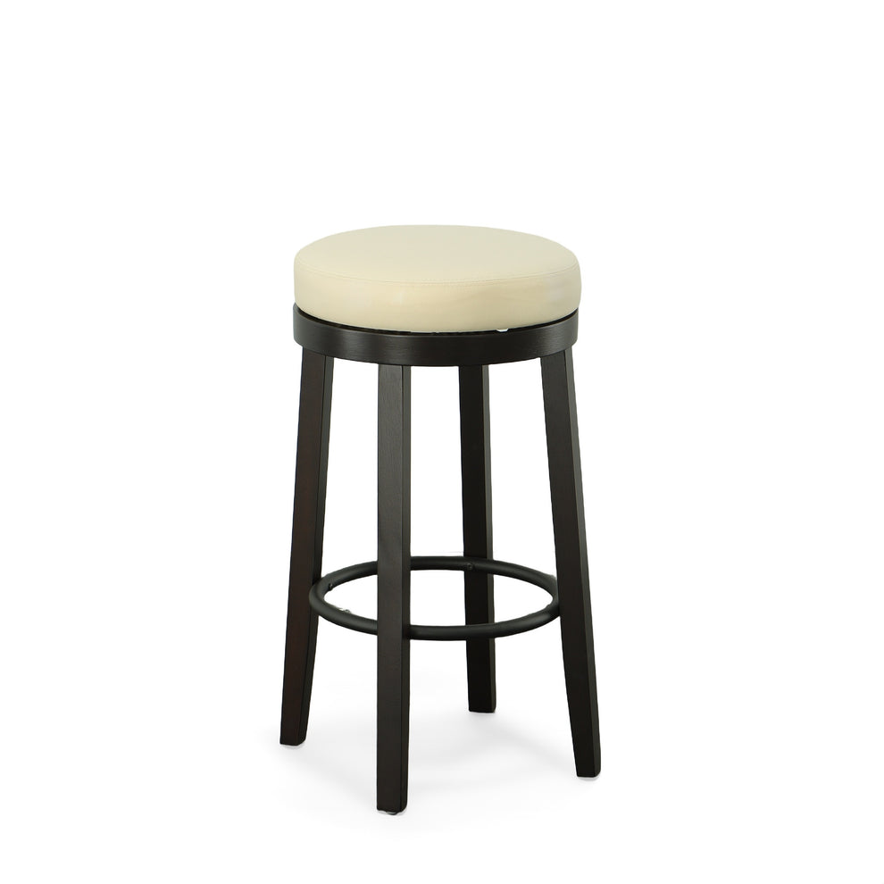 Set Of Two 30" Cream And Espresso Faux Leather And Solid Wood Swivel Backless Bar Height Bar Chairs With Footrest By Homeroots | Bar Stools | Modishstore - 2