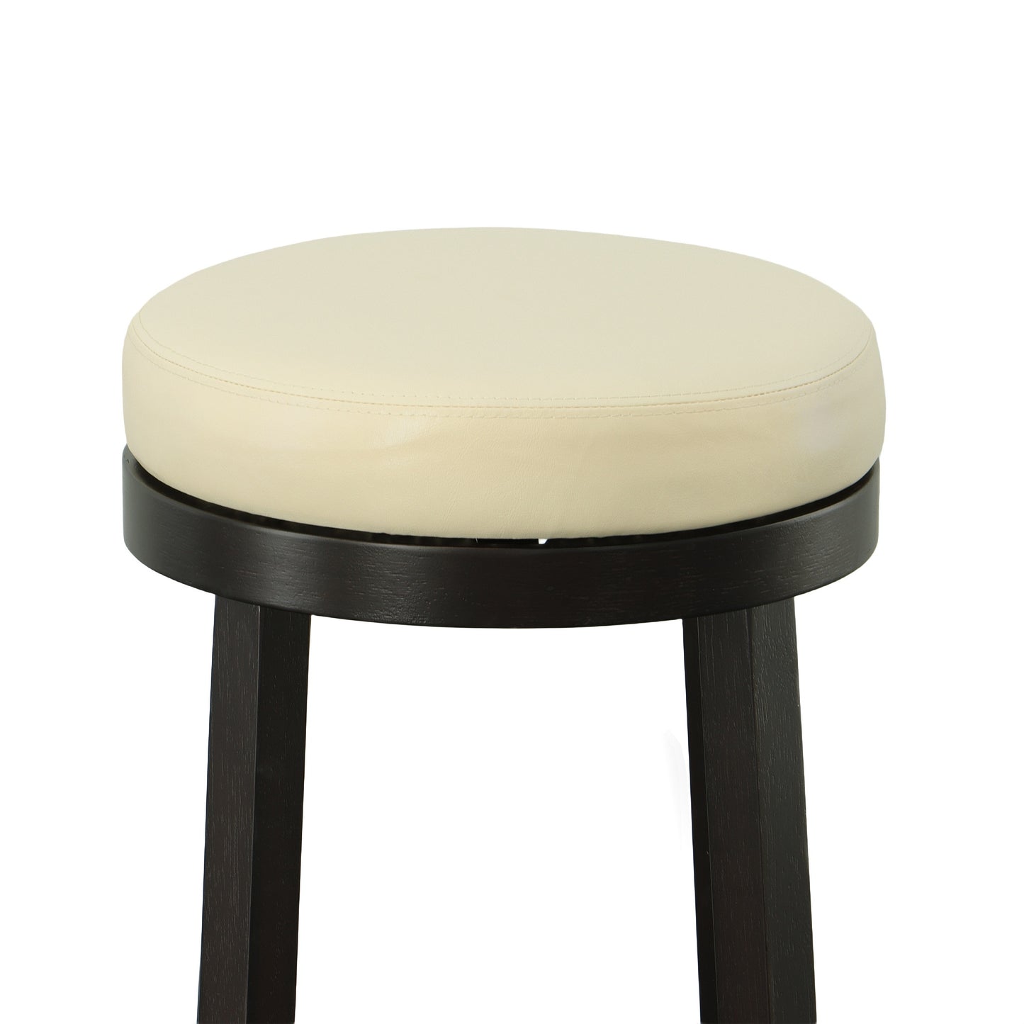 Set Of Two 30" Cream And Espresso Faux Leather And Solid Wood Swivel Backless Bar Height Bar Chairs With Footrest By Homeroots | Bar Stools | Modishstore - 6