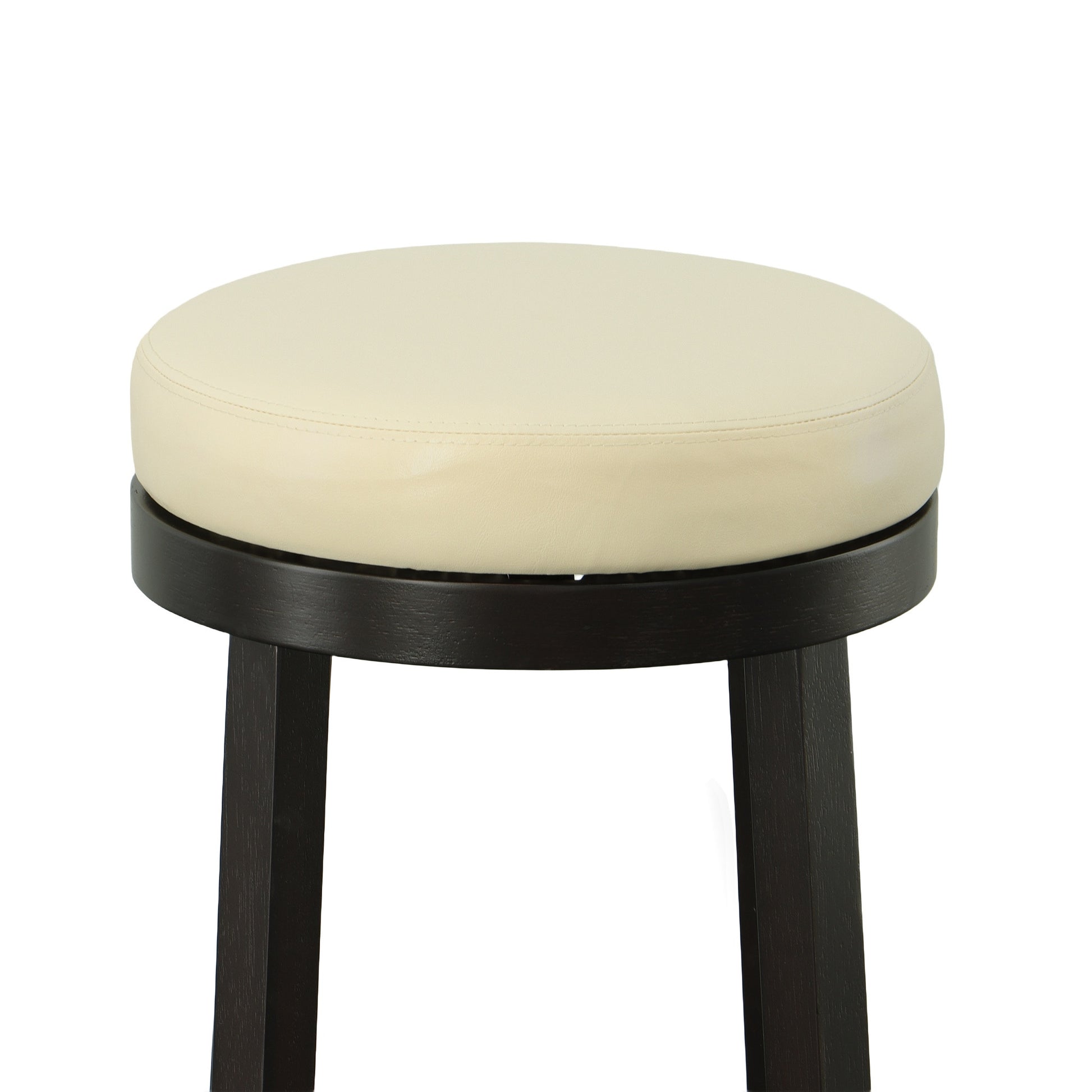 Set Of Two 30" Cream And Espresso Faux Leather And Solid Wood Swivel Backless Bar Height Bar Chairs With Footrest By Homeroots | Bar Stools | Modishstore - 6