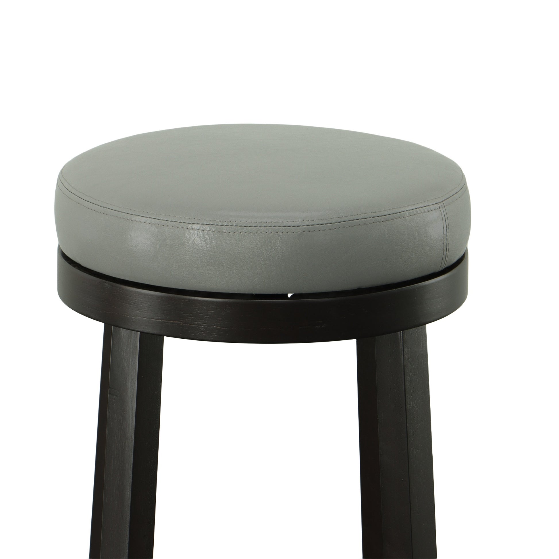 Set Of Two 30" Gray And Espresso Faux Leather And Solid Wood Swivel Backless Bar Height Bar Chairs With Footrest By Homeroots | Bar Stools | Modishstore - 6