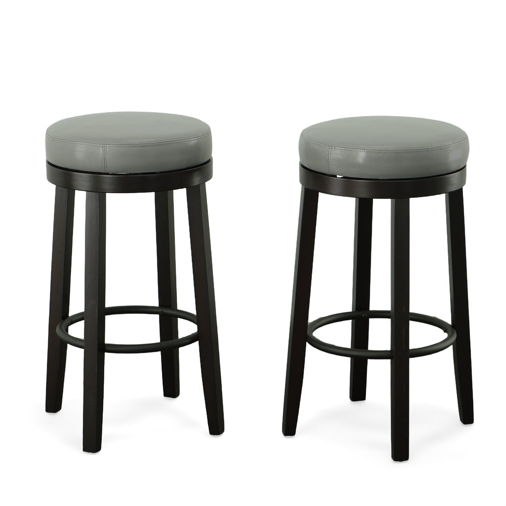 Set Of Two 30" Gray And Espresso Faux Leather And Solid Wood Swivel Backless Bar Height Bar Chairs With Footrest By Homeroots | Bar Stools | Modishstore - 5