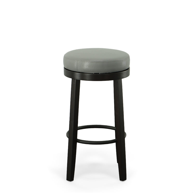 Set Of Two 30" Gray And Espresso Faux Leather And Solid Wood Swivel Backless Bar Height Bar Chairs With Footrest By Homeroots | Bar Stools | Modishstore