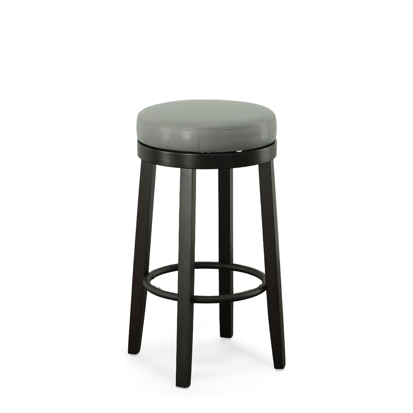 Set Of Two 30" Gray And Espresso Faux Leather And Solid Wood Swivel Backless Bar Height Bar Chairs With Footrest By Homeroots | Bar Stools | Modishstore - 2