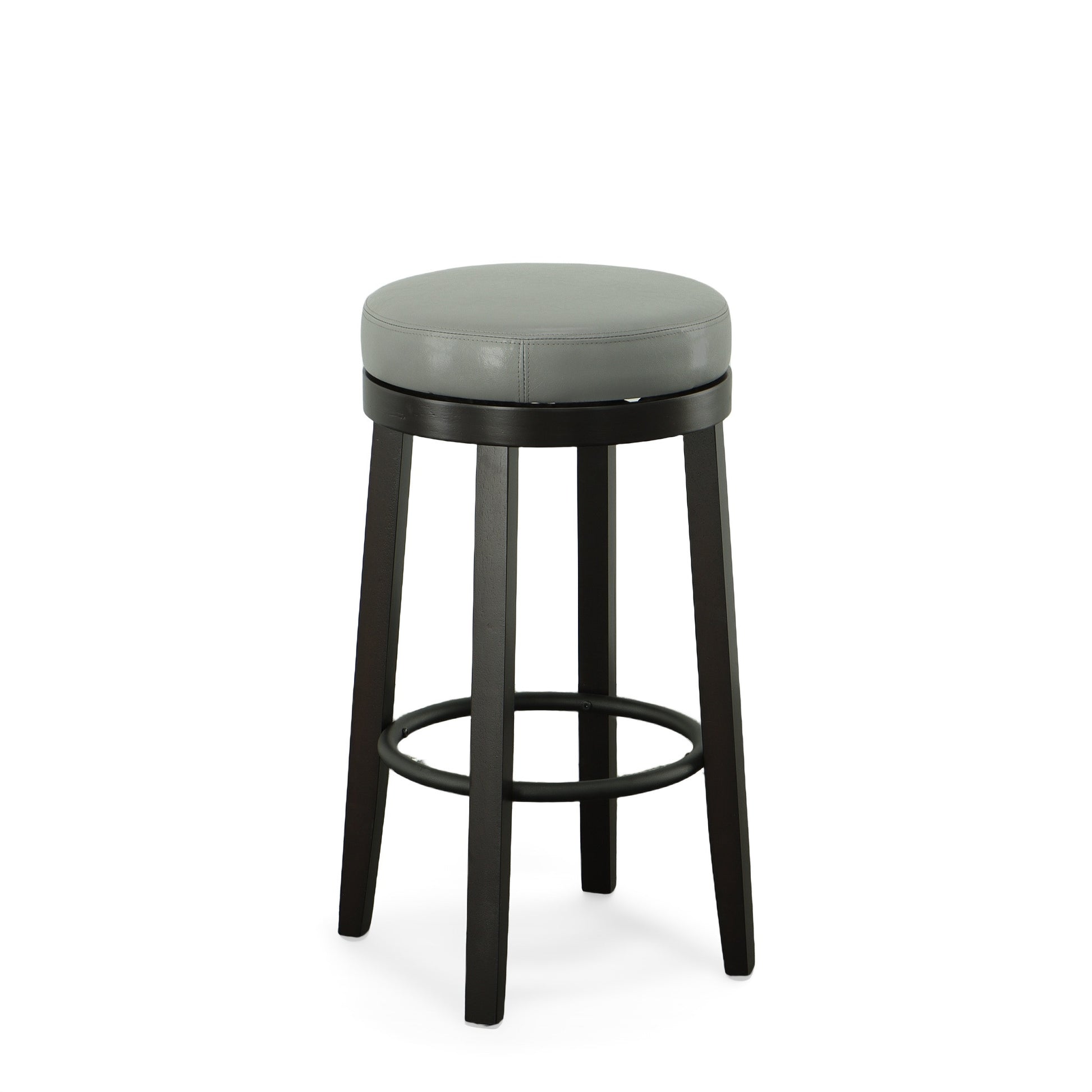 Set Of Two 30" Gray And Espresso Faux Leather And Solid Wood Swivel Backless Bar Height Bar Chairs With Footrest By Homeroots | Bar Stools | Modishstore - 2