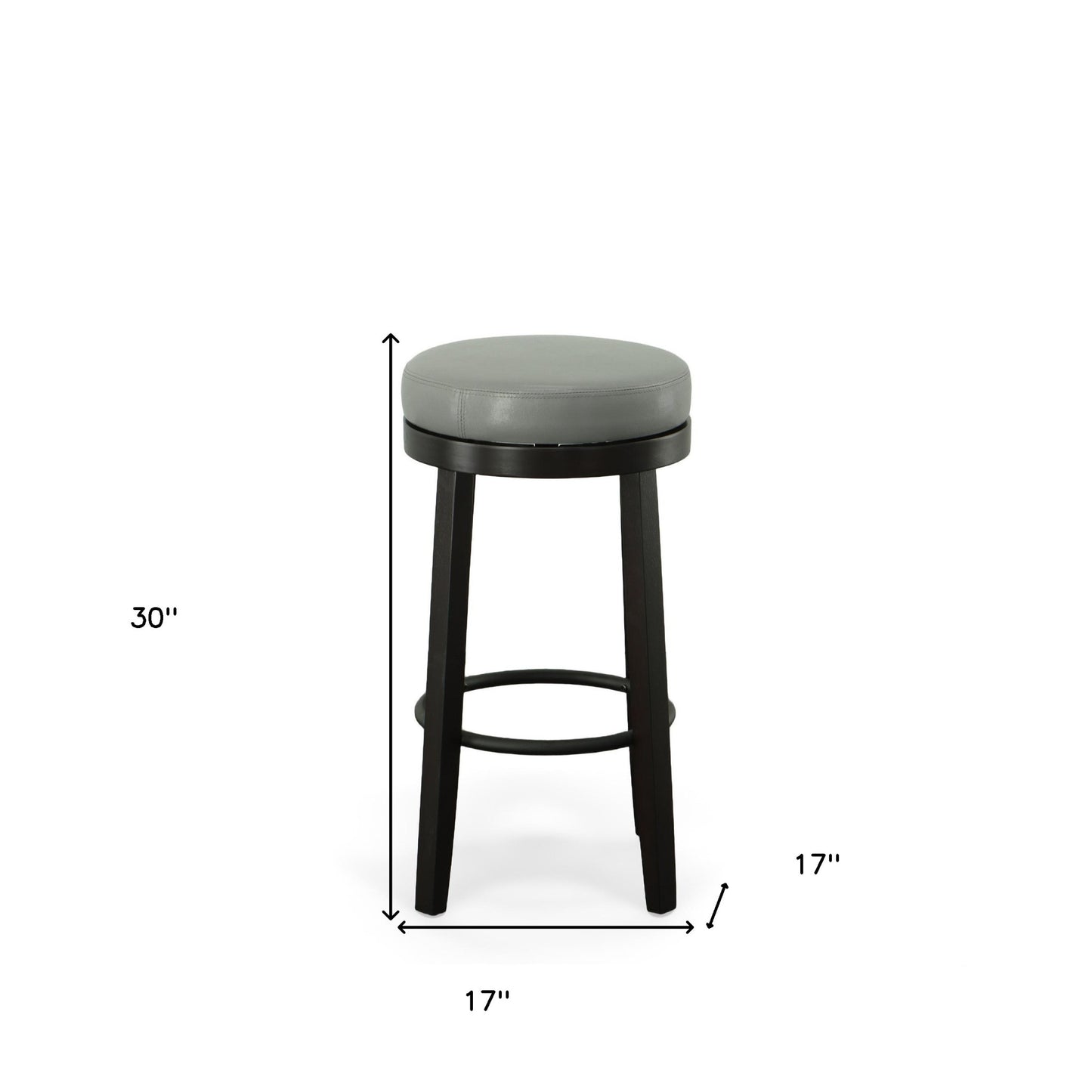 Set Of Two 30" Gray And Espresso Faux Leather And Solid Wood Swivel Backless Bar Height Bar Chairs With Footrest By Homeroots | Bar Stools | Modishstore - 7