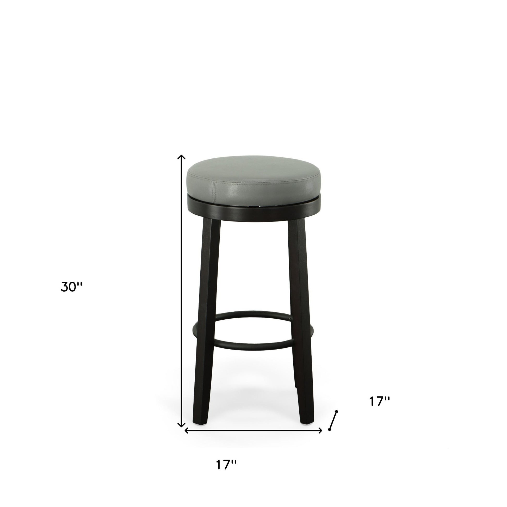 Set Of Two 30" Gray And Espresso Faux Leather And Solid Wood Swivel Backless Bar Height Bar Chairs With Footrest By Homeroots | Bar Stools | Modishstore - 7