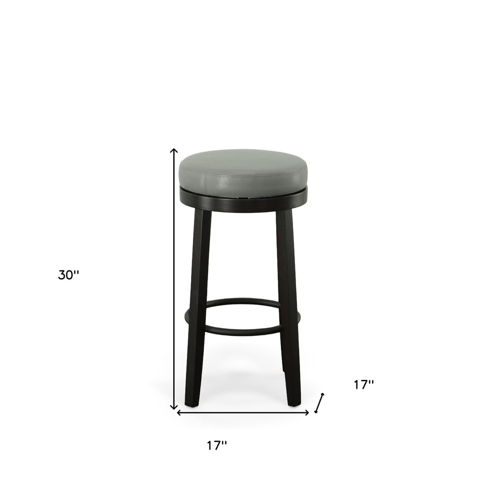 Set Of Two 30" Gray And Espresso Faux Leather And Solid Wood Swivel Backless Bar Height Bar Chairs With Footrest By Homeroots | Bar Stools | Modishstore - 7