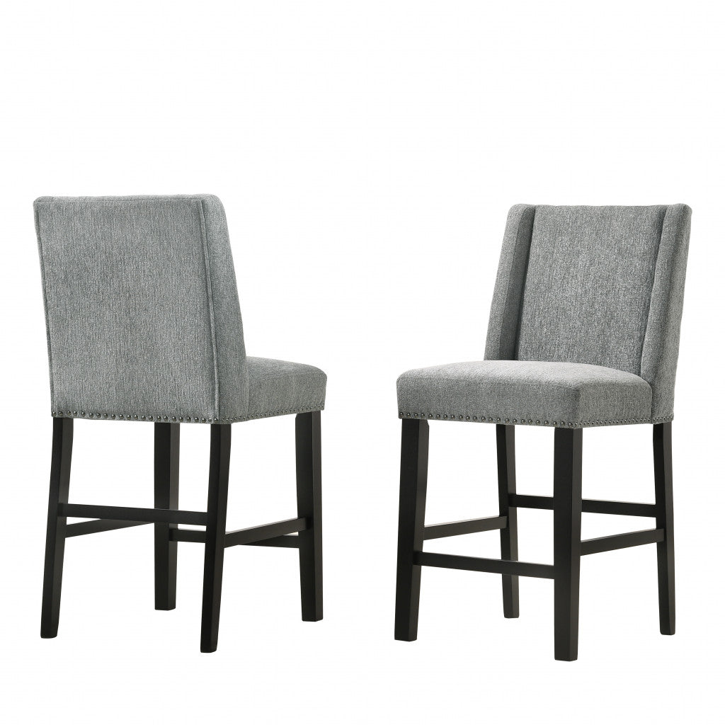 Set Of Two 42" Charcoal And Espresso Solid Wood Bar Chairs With Footrest By Homeroots | Bar Stools | Modishstore - 2