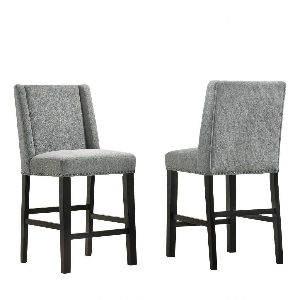 Set Of Two 42" Charcoal And Espresso Solid Wood Bar Chairs With Footrest By Homeroots | Bar Stools | Modishstore - 3