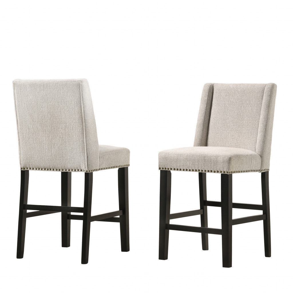 Set Of Two 42" Fawn And Espresso Iron Bar Chairs With Footrest By Homeroots | Bar Stools | Modishstore - 2