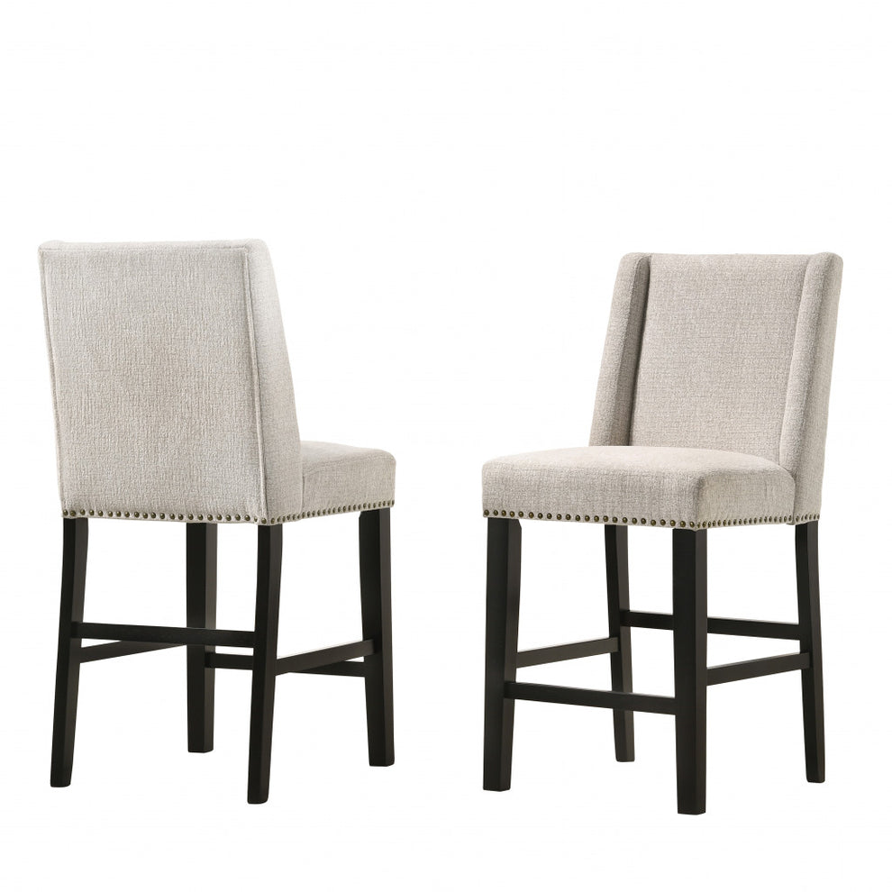 Set Of Two 42" Fawn And Espresso Iron Bar Chairs With Footrest By Homeroots | Bar Stools | Modishstore - 2